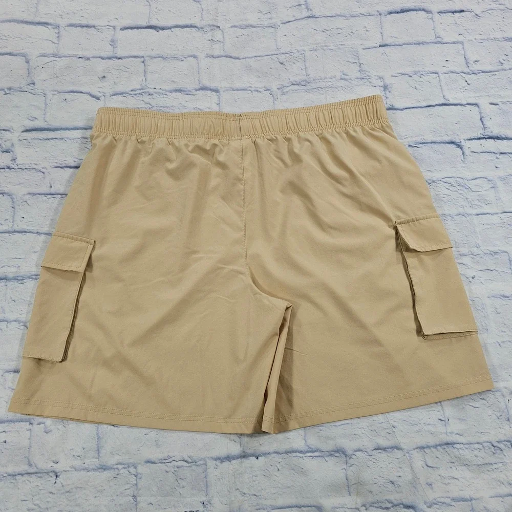 Champion Cargo Shorts Men XXL Tan Elastic Drawstring Athletic Utility Pockets